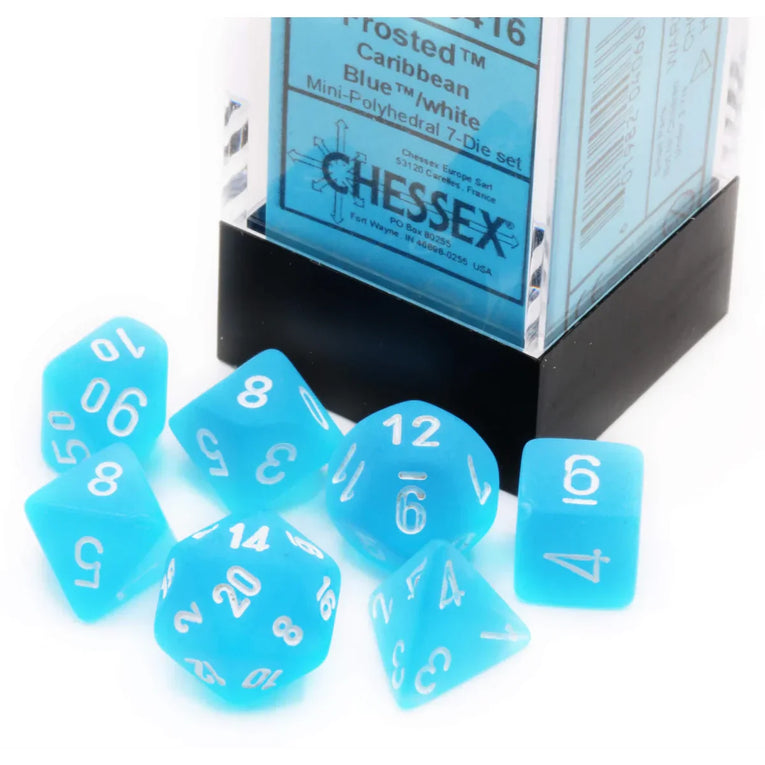 Chessex - 7-Die Set - Mini Frosted - Caribbean Blue/white