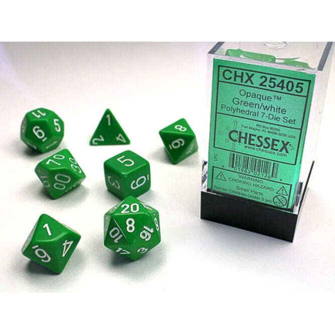 Chessex - 7-Die Set Opaque - Green/White Pen & Paper