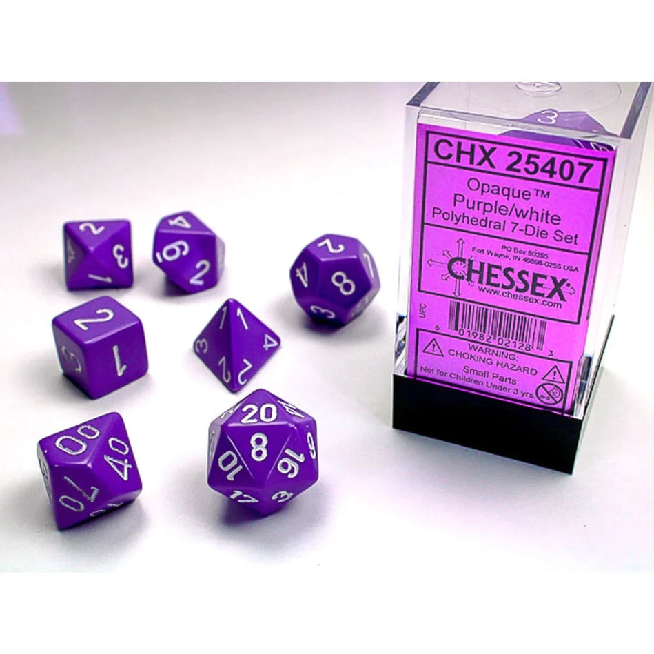 Chessex - 7-Die Set Opaque - Purple/white Pen & Paper