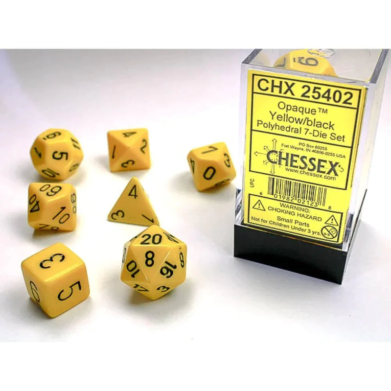 Chessex - 7-Die Set Opaque - Yellow/black Pen & Paper