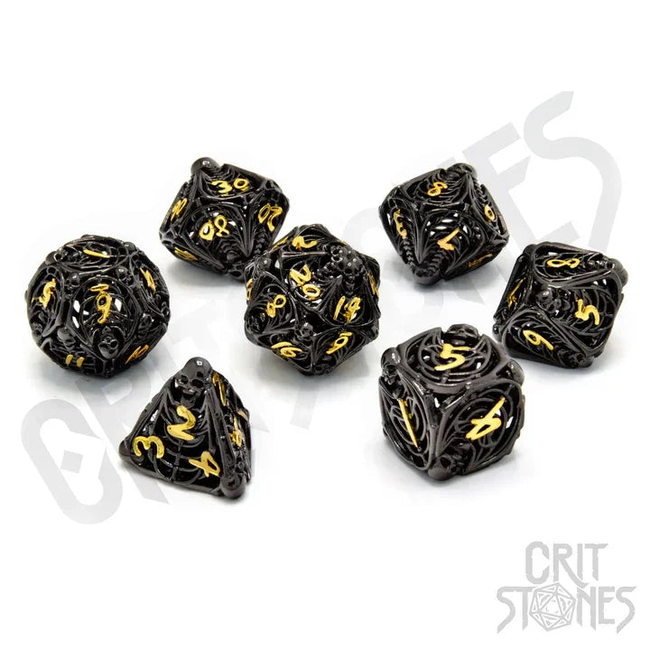 CritStones Metall RPG Dice Set Soulreaper Gold Hollow