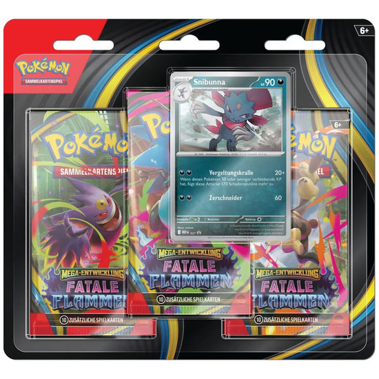 Pokémon Fatale Flammen ME02 3-Pack-Blister DE Snibunna